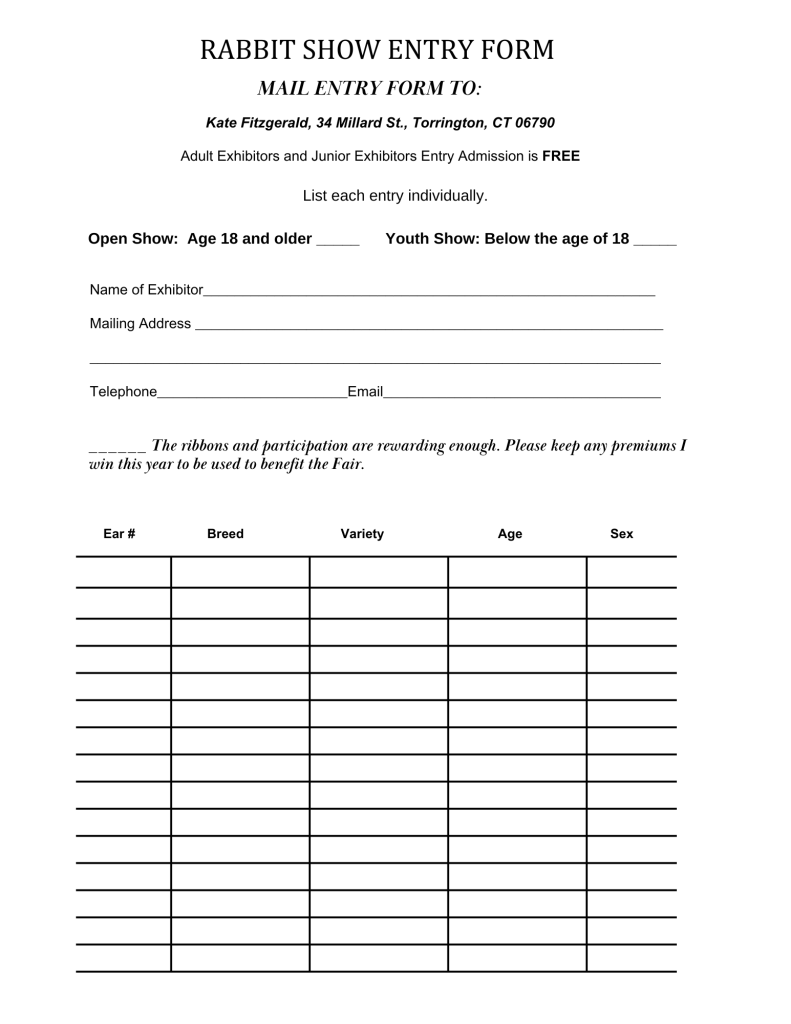 Rabbit Entry Form – Riverton Fair